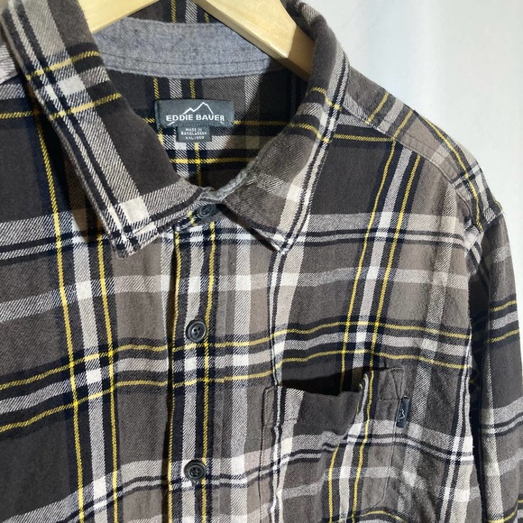Eddie Bauer Other - Eddie Bauer Mens XXL Gray Yellow Plaid Flannel Double Breasted Button Down Shirt